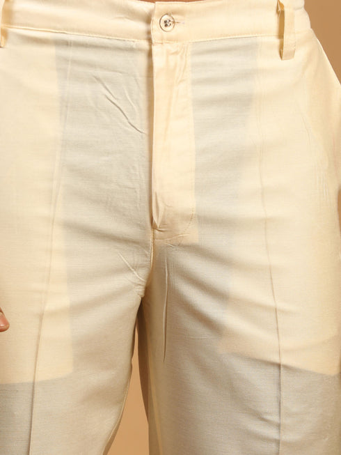 Men's Cream Mirror Indo Western Sherwani With Pant Set